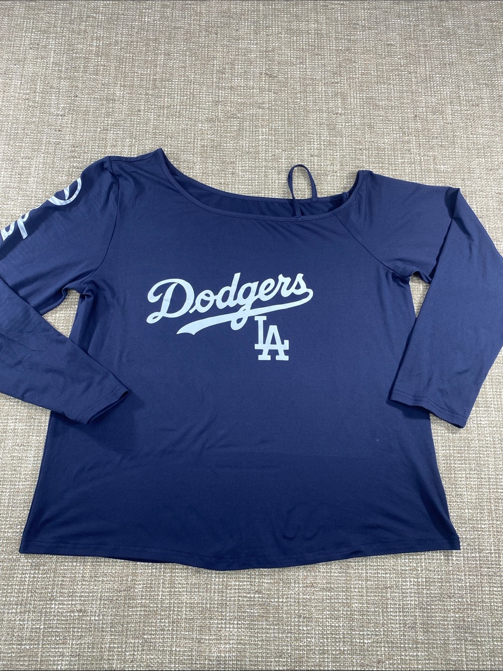 Women's Navy Dodgers LA Long-Sleeve Top